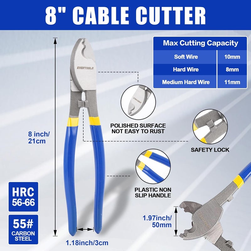 Evertools 4pc Bolt Cutter Pliers Sets, Heavy Duty Bolt Cutters, 14" Bolt Cutter and 8" Wire Cable Cutter, Mini 8" Bolt Cutter, 8" Cable Cutter for Cutting Locks, Steel Wire, Barbed Wire, Chains - Image 4
